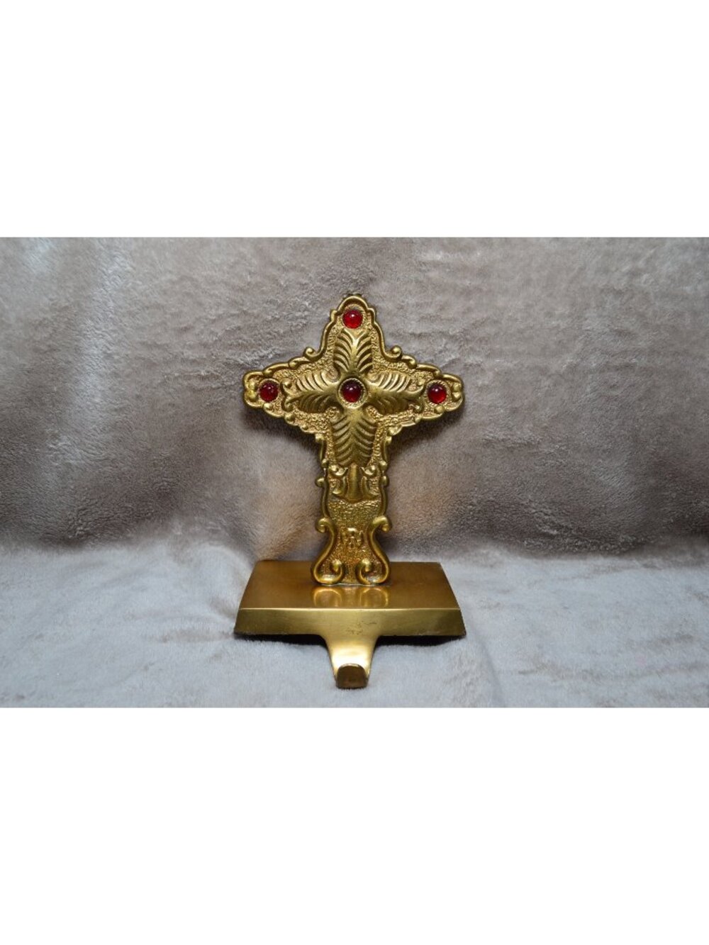 Cross Stocking Holder Christmas Gold Ornate Mantel Jeweled Traditional Elelgant